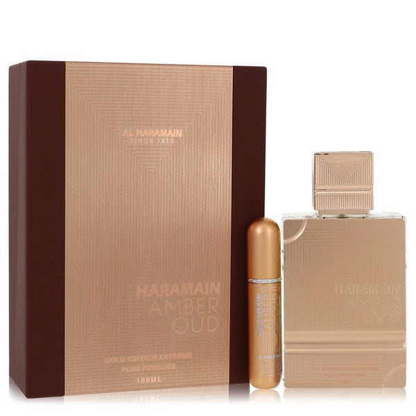 Al Haramain Amber Oud Gold Edition Extreme by Al Haramain Gift Set 3.4 oz 3.4 Pure Perfume Spray + 0.34 oz Refillable Spray (Women) – JawsFragrance.com