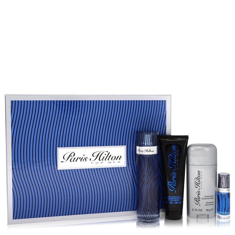 Paris Hilton by Paris Hilton Gift Set -- 3.4 oz Eau De Toilette Spray + 3 oz Body Wash + 2.75 oz Deodorant Stick + .25 Mini EDT Spray (Men) – JawsFragrance.com