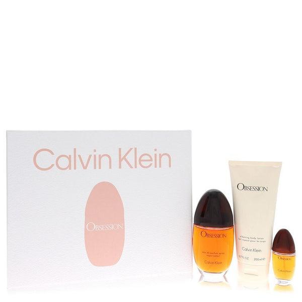 Obsession by Calvin Klein Gift Set -- 3.4 oz Eau De Parfum Spray + 6.7 oz Body Lotion + .5 oz Mini EDP Spray (Women) – JawsFragrance.com