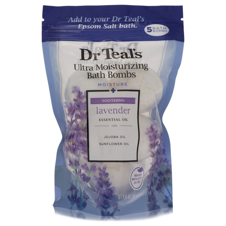 Dr Teal's Ultra Moisturizing Bath Bombs by Dr Teal's Five (5) 1.6 oz Moisture Soothing Bath Bombs with Lavender Essential Oils Jojoba Oil Sunflower Oil (Unisex) 1.6 oz (Men) – JawsFragrance.com
